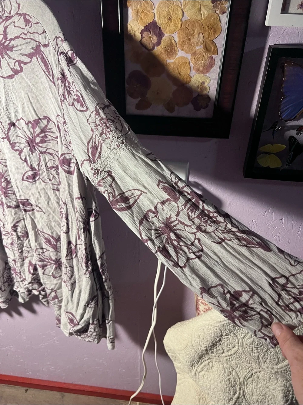 Free people Women’s Floral Keyhole Blouse in Light Cream and Mauve